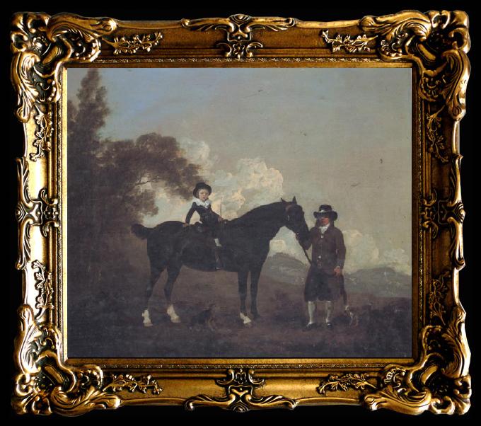 framed  Thomas Gooch A Child on A Hunter Held by a Groom and Tow Terriers in a Landscape, Ta017